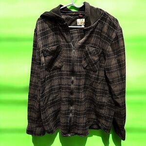 Raw yarn Plaid Hooded Jacket XL with pockets & zip up